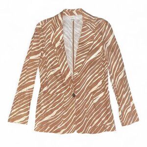 A New Day Brown White Zebra Animal Print Button Down Long Sleeve Blazer Jacket